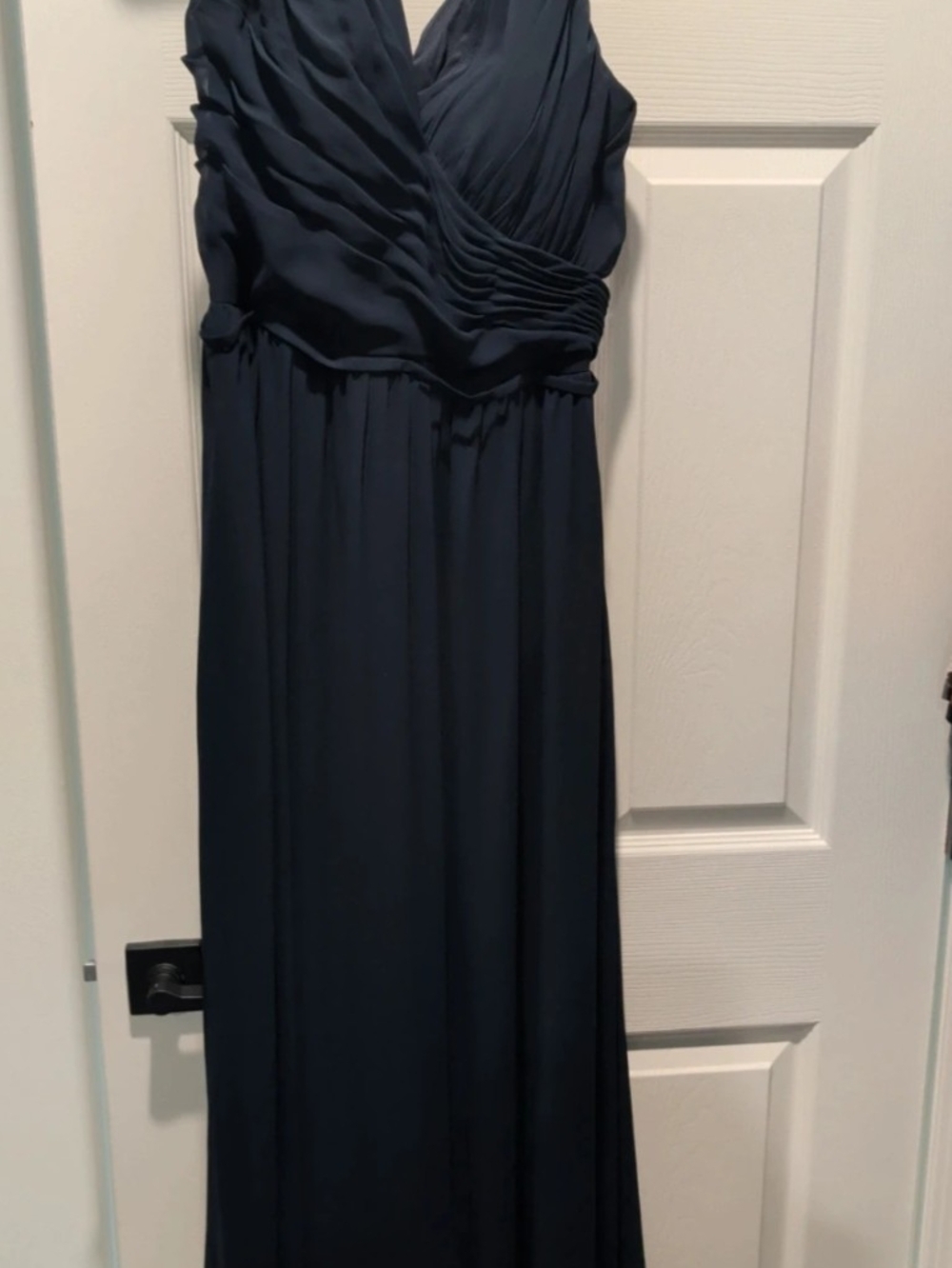 Ruched V-Neck Maxi Dress in Deep Navy